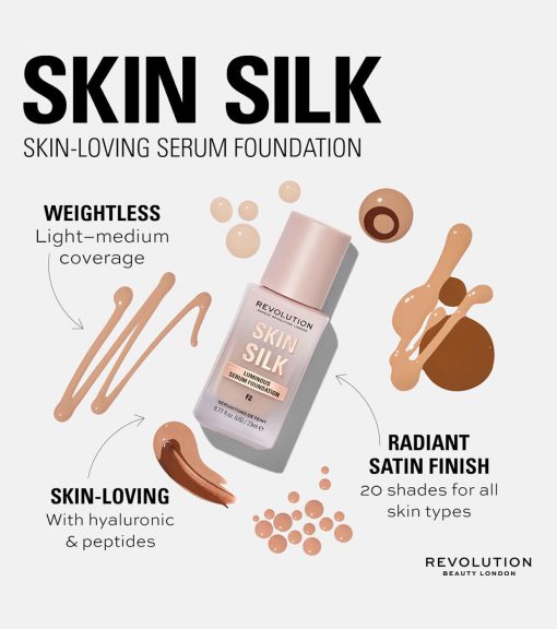 Revolution - Base de maquillaje Skin Silk Serum Foundation - F8 - Imagen 5