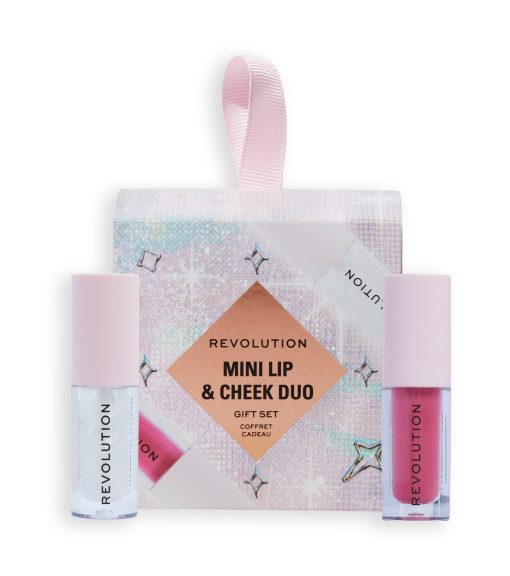 Revolution - Set Mini Lip & Cheek Duo - Mini Blush Bomb Cream Blusher Cute Pink   Mini Pout Bomb Clear Shimmer